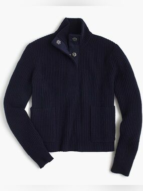 J. Crew - Women’s 100% Wool Two Pocket Ribbed Popover - Size Small - Navy Blue